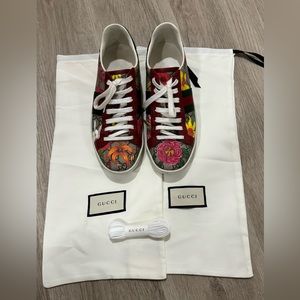 GUCCI ACE GG SUPREME LOW “FLORA PRINT RED” SNEAKERS size: 38,5 AUTHENTIC!